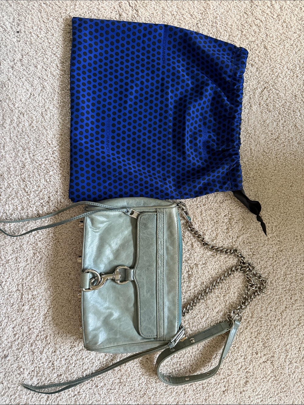 Metallic Sage Green Leather Crossbody Bag with Chain Strap - Picture 2 of 5